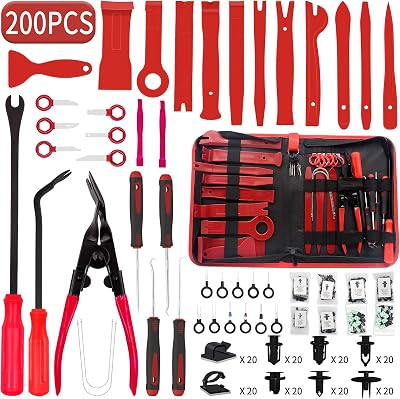 Wetado 200Pcs Trim Removal Tool Kit Car Panel Fastener Pliers Red