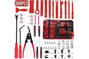 Wetado Trim Removal Tool, 200PCS Trim Tool Auto Removal Kit, Plastic Panel Fastener Removal Tool, Trim Removal Kit for Car/Trim/Panel/Door/Audio/Auto Clip Pliers/Terminal Removal Tool Kit (Red)