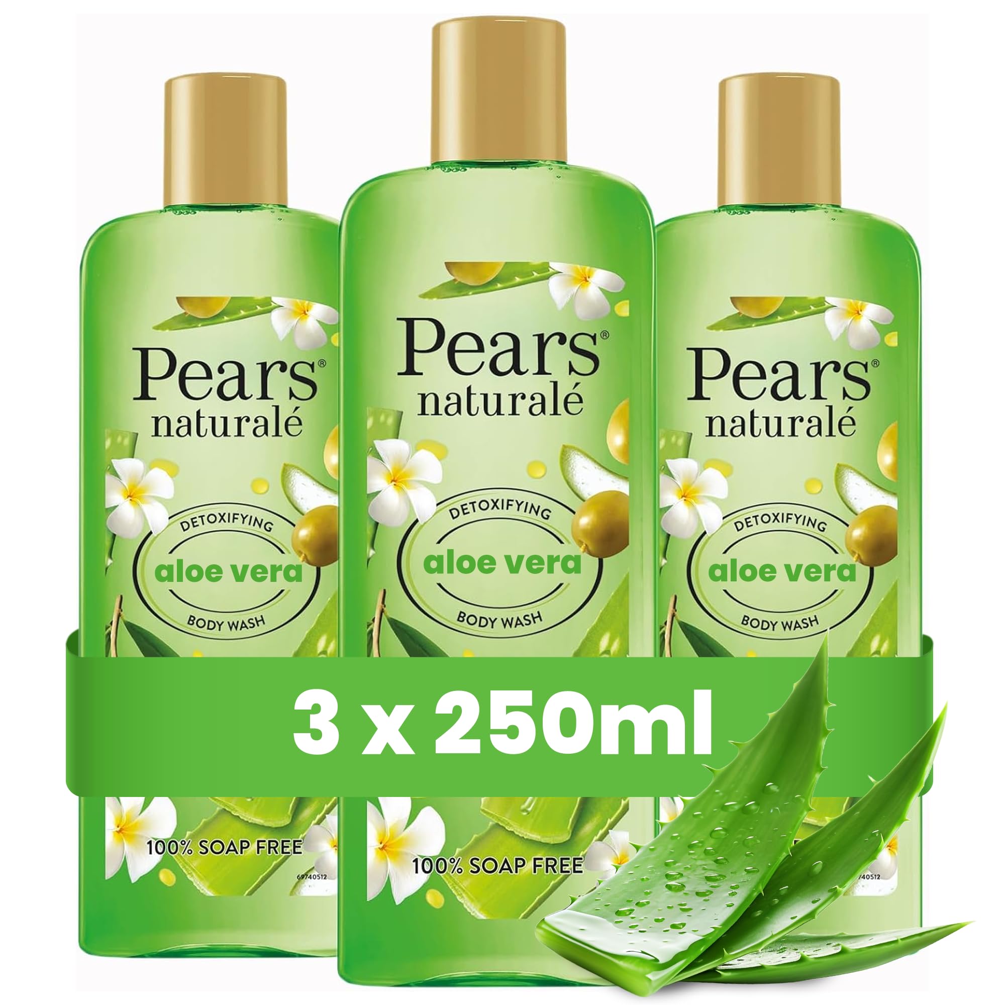 Pears Naturalé Body Wash For Detoxified Glowing Skin, Moisturising & Refreshing - Aloe Vera, Pack of 3 (3 x 250 ml)