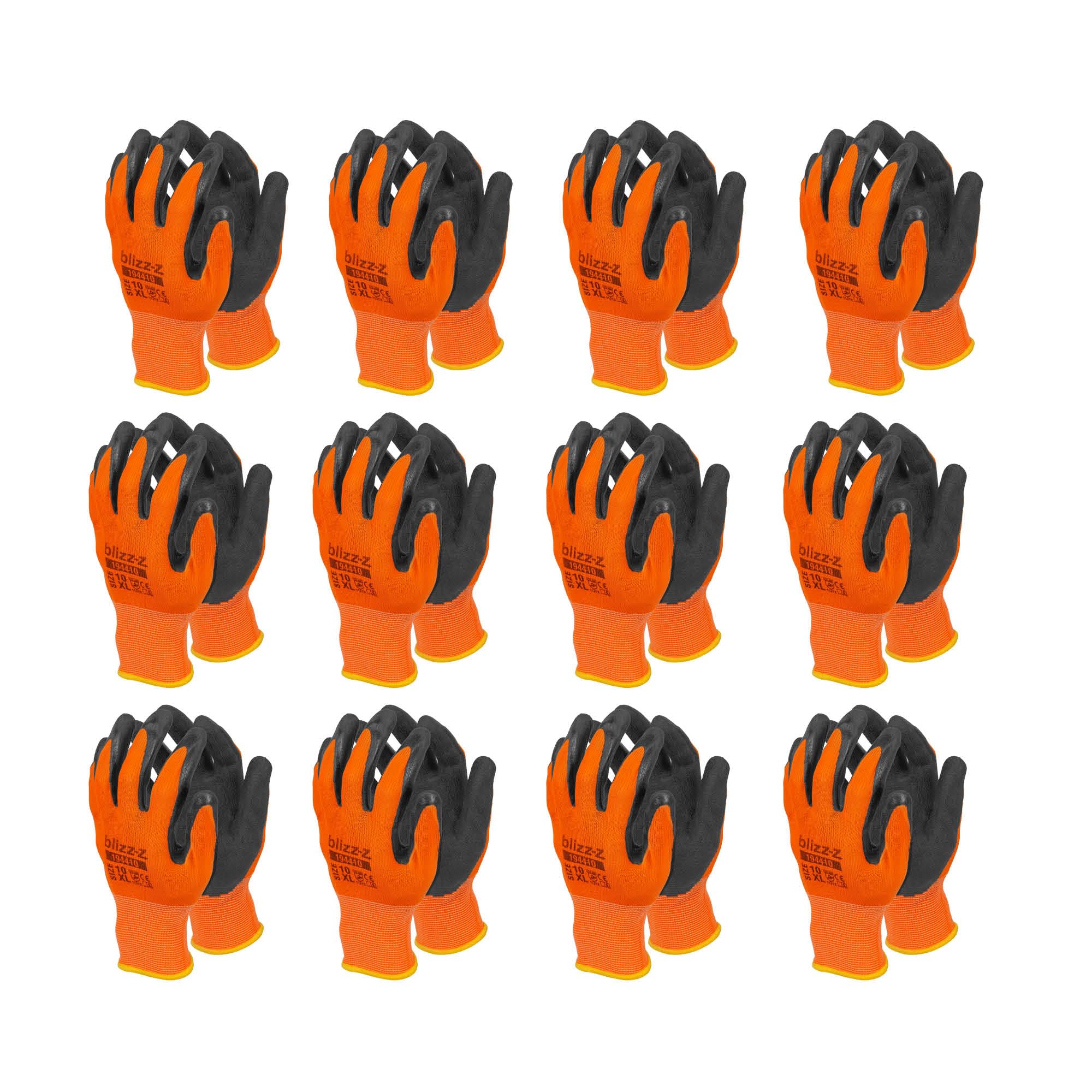 blizz-z Arbeitshandschuhe| Latex-Feinstrick (12 Paar) Größe 8-11 | orange/grau | rutschfest | EN388 (1121X) (Größe 8 / M)
