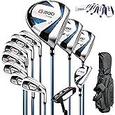 PGM Men’s Complete Golf Club Set – Titanium Driver, Draw-Biased Hybrid, High-Strength Irons, Forgiving Putter, Stand Bag with 5 Headcovers