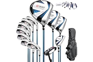 PGM 18 Pieces Men’s Golf Club Set 12pcs Clubs – Titanium #1 Driver, Draw-Biased Hybrid, High-Strength Irons, Forgiving Putter, Stand Bag with 5 Head Covers