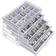 misaya Earring Jewelry Organizer with 5 Drawers, Christmas Day Present, Clear Acrylic Jewelry Box for Women, Velvet Earring Display Holder for Earrings Ring Bracelet Necklace, Gray