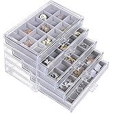 misaya Earring Jewelry Organizer with 5 Drawers, Birthday Present, Clear Acrylic Jewelry Box for Women, Velvet Earring Display Holder for Earrings Ring Bracelet Necklace, Gray