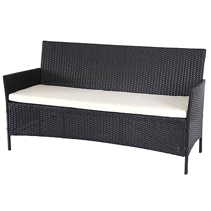 Mendler 3-Sitzer Poly-Rattan Gartenbank Halden, Sitzbank ~ anthrazit, Kissen Creme