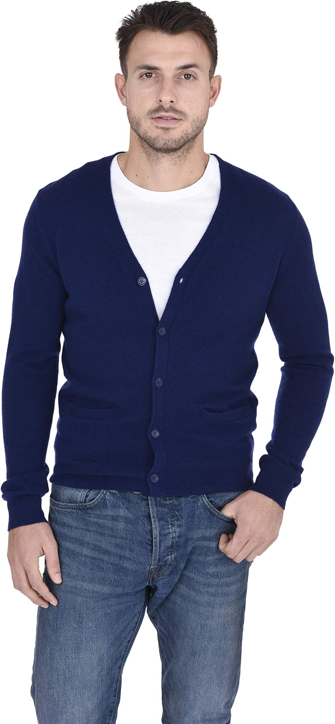 CashmerenMen's Button Down Cardigan 100% Pure Cashmere Classic Knit V-Neck Sweater