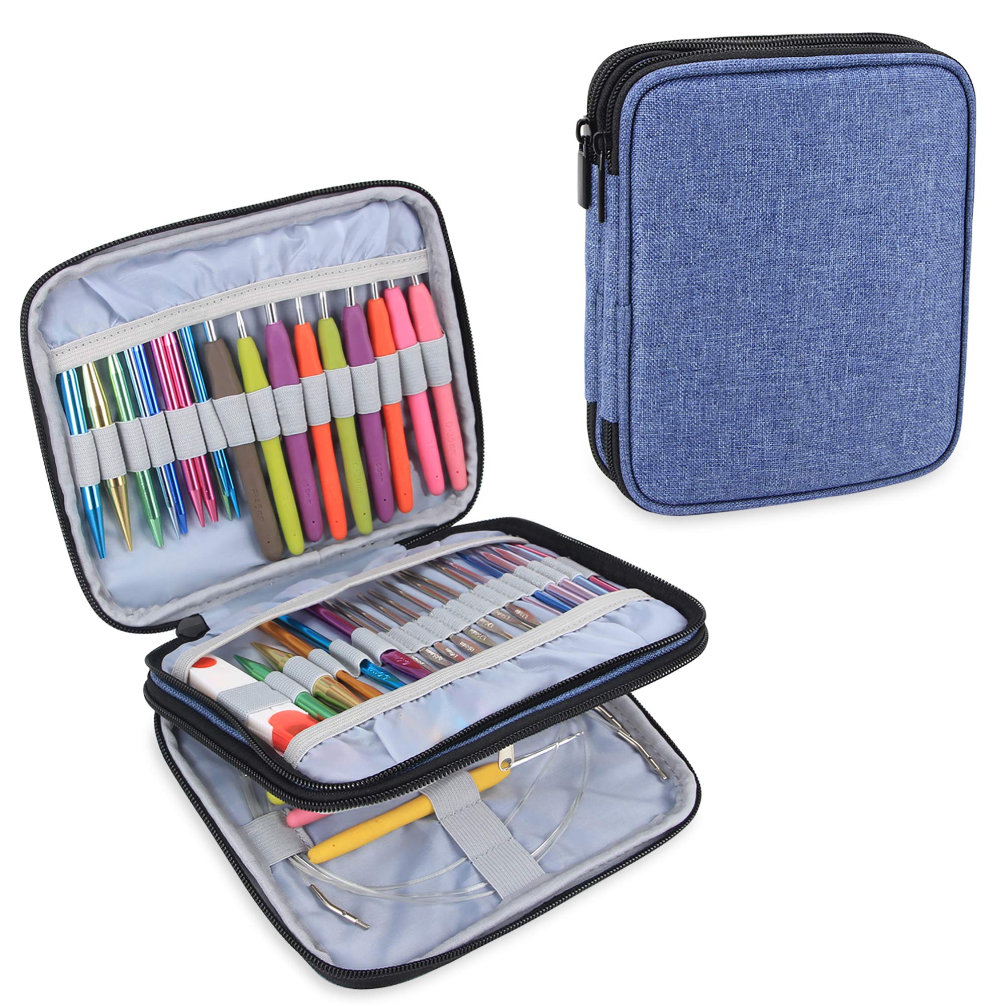 Teamoy Organiser Case for Interchangeable Circular Needles, Ergonomic Crochet hooks, Aluminum Crochet Hooks, Crochet Accessories and More - NO Accessories Included, Blue