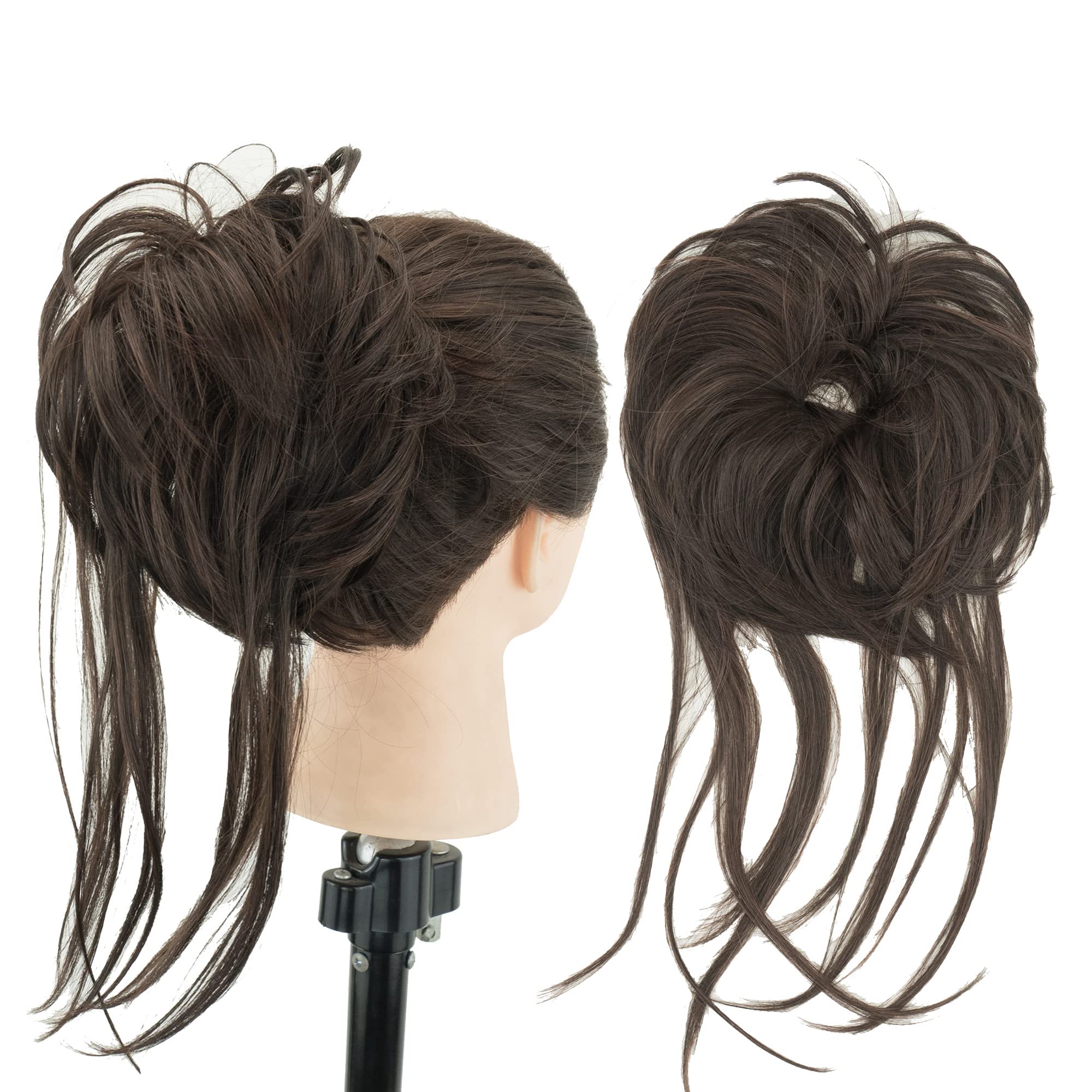 IMISSU 2PCS Messy Hair Bun Piece Updo Long Scrunchies Wrap Ponytail Extension Wavy Hairpieces Chignon Headband (2PCS Chocolate Brown)