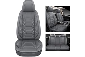 HAIYAOTIMES Leather Car Seat Covers Full Set, Waterproof Faux Leather Seat Covers for Cars, Non-Slip Car Interior Covers Universal Fit for Most Cars Sedans Trucks SUVs, Gray
