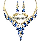 Paxuan Wedding Bridal Bridesmaid Austrian Crystal Rhinestone Jewelry Sets Statement Choker Necklace Earrings Bracelets Sets for Wedding Party Prom