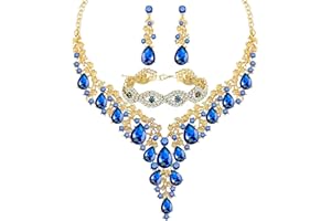 Paxuan Wedding Bridal Bridesmaid Austrian Crystal Rhinestone Jewelry Sets Statement Choker Necklace Earrings Bracelets Sets for Wedding Party Prom