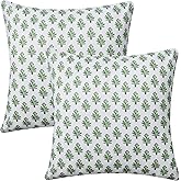 Outdoor Pillow Covers 20x20 Set of 2 Boho Green Floral Accent Print Decorative Throw Pillow Cases for Outdoor Waterproof Patio Furniture Garden Porch Sofa Bed Cushion Covers Home Decor JB005-C20