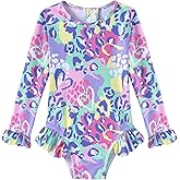 Ghteas Toddler Girls Long Sleeve Swimsuit One Piece Ruffle Zipper Rash Guard Bathing Suit UPF 50+ Kid Swimwear 1-6 Years
