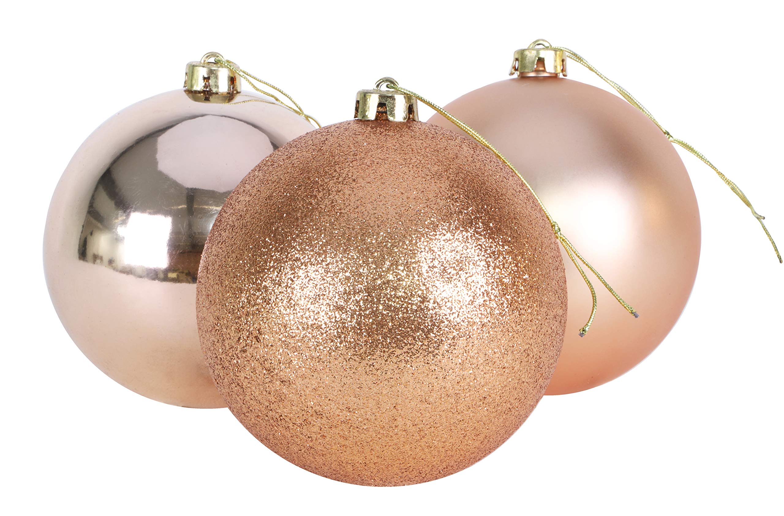 Christmas Concepts® 3-150mm (6") Extra Large Baubles - Shiny, Matte & Glitter Design - Christmas Decorations (Rose Gold)