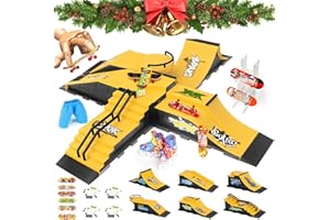 Hamino 6-in-1 Finger Skateboards for Kids, Finger Skateboard Ramp Set, Finger Skate Park Kit, Mini Finger Skateboard Toys Half Pipe Training Props Gift for Kids & Adults 6 and up(Yellow)