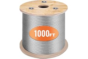 BestEquip 3/16 Stainless Steel Cable 1000FT, T316 Marine Grade Wire Rope 1x19 Aircraft Cable Railing for Deck Rail String Lights Hanging Porch Fence DIY Baluster