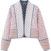 Rseoutlh Women's Cropped Floral Jacket Cardigan Quilted Floral Printed Lightweight Open Front Padded Winter Puffer Coat