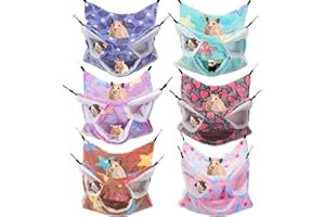 Sadnyy 6 Pieces Guinea Pig Rat Hammock Three Layer Ferret Bed Small Animal Hanging Pet Cage Hammock for Chinchilla Rat Sugar Glider Squirrel Reptiles(Fresh Pattern)