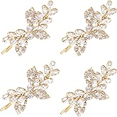 Waydress 4 Pcs Rhinestone Hair Clip Wedding Bridal Hair Barrette Decorative Leaf Crystal Side Hairpin Accessories for Women(Rhinestone Style,Gold)