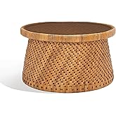 SAFAVIEH Couture Collection Lianna Coastal Tropical Natural Rattan Solid Wood Round Coffee Table (Fully Assembled)