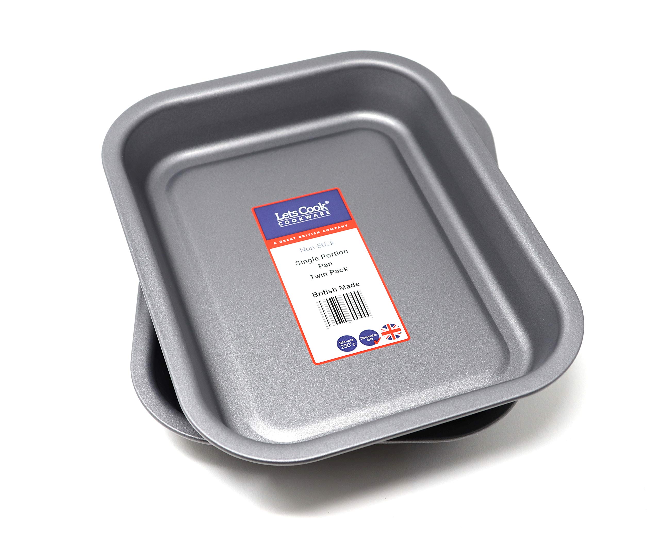 Lets Cook Cookware - 25cm Single Portion Individual Roasting Pans, Twin Pack (Set of 2), Teflon Non Stick, British Made