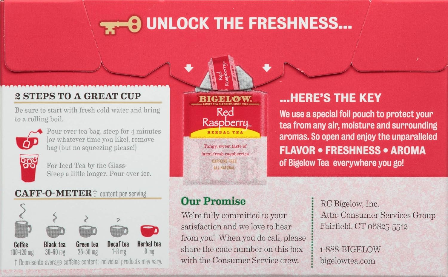 Bigelow Red Raspberry Caffeine-Free Herbal Tea, 20 Bags, Pack of 6 : Green Teas : Grocery & Gourmet Food
