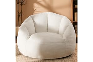 GERICCO Giant Bean Bag Chair for Adults - Comfy Plush Round Shell Soft Accent Chair, Oversized Cozy Lounge Floor Sofa Reading Chair, Mini Couch for Living Room, Bedroom & Game Rooms, Beige