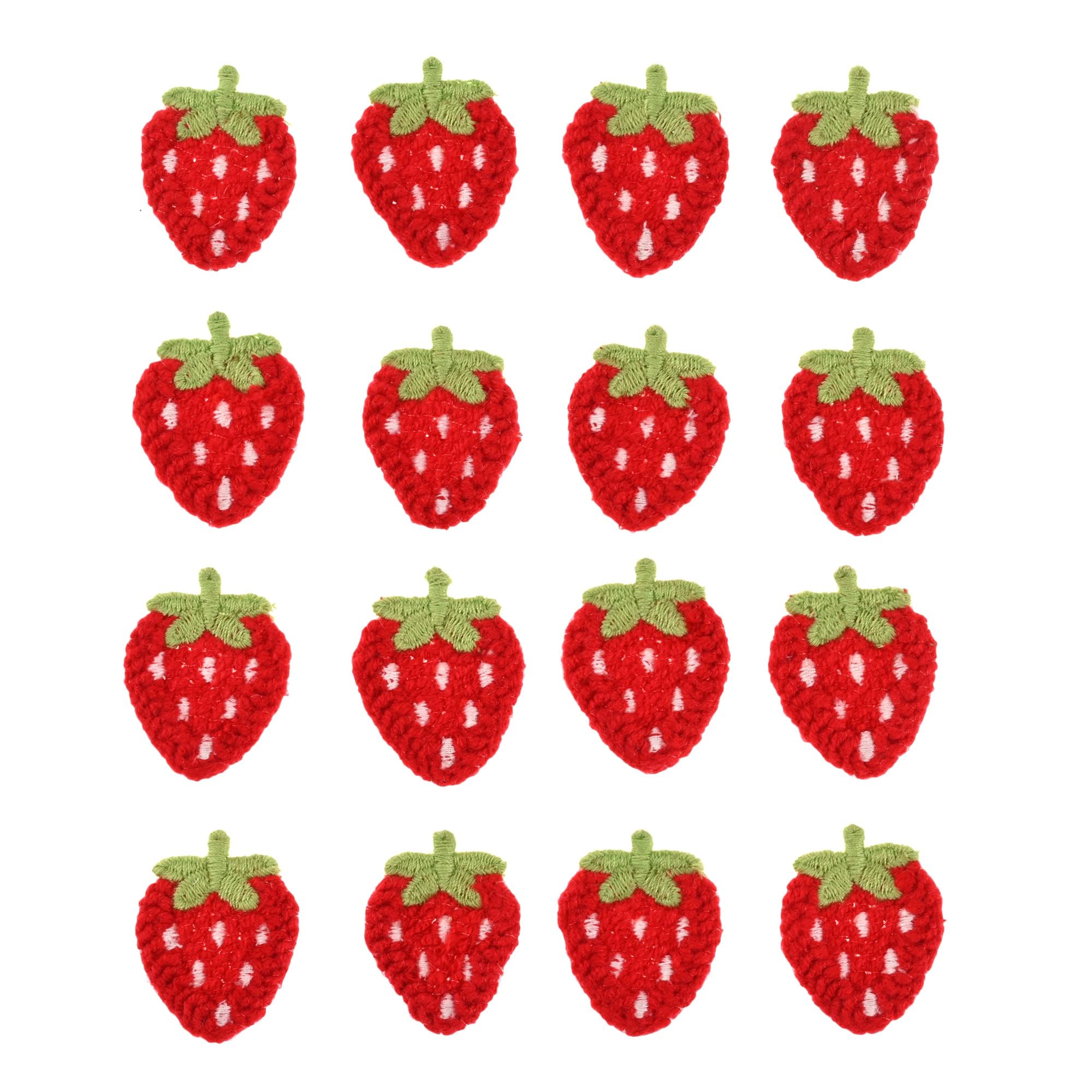 Photo 1 of IUAQDP 50 Pieces Strawberry Sew On Patch, Cute Crochet Applique Embellishment, Decorative Small Knitted Fruit Motif for Clothes Dress Bag Hat Headband Garment Fabric DIY Accessories, 1.37 x 0.98IN