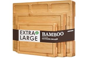 Bamboo Cutting Boards for Kitchen, (Set of 3) Kitchen Chopping Board with 3 Built-In Compartments and Juice Groove Heavy Duty Serving Tray Wood Butcher Block and Wooden Carving Board, Kikcoin