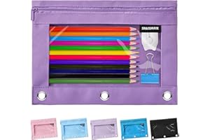 SPACEMATE Binder Pencil Pouch Case for 3 Ring Binder School Supplies, Clear Zipper Pen Case Bag for Girls Boys Women Men Adults, 1 Pack, Purple