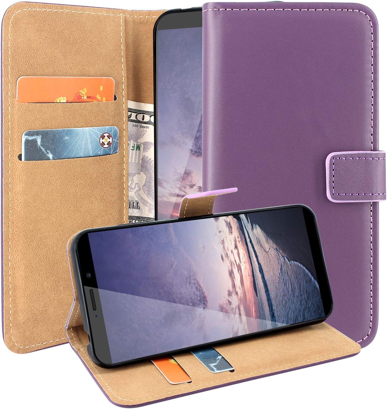 Cmid Cubot J7 Case, PU Leather Wallet Case Flip Book Style Protective Phone Cover [Card Slot][Kickstand] for Cubot J7 (Purple)