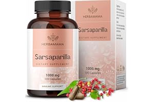 HERBAMAMA Sarsaparilla Root Capsules - 1000mg Sarsaparilla Powder for Herbal Liver Cleanse Support - Vegan, Non-GMO Smilax Liver Supplement, 100 Caps