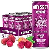 Odyssey Revive Sparkling Drink – Caffeine Free Electrolyte Water with Lion’s Mane Cordyceps L-Theanine and Vitamin C – Instant Hydration for Wellness – 12 Pack Prickly Pear Flavor, 12 Fl Oz Can