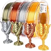 AMOLEN PLA 3D Printer Filament, Silk Filament 1.75mmBundle,Gold, Silver,Bronze, Red Copper, 200gX 4 Spools