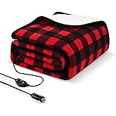 Sino Salected Heated car Blanket - 12 Volt Electric Blanket for car, Portable Heated Blanket for Car, Truck, SUV, RV & Camping, with Upgraded Temperature Controller, 59" x 43" (Red-Black Plaid)