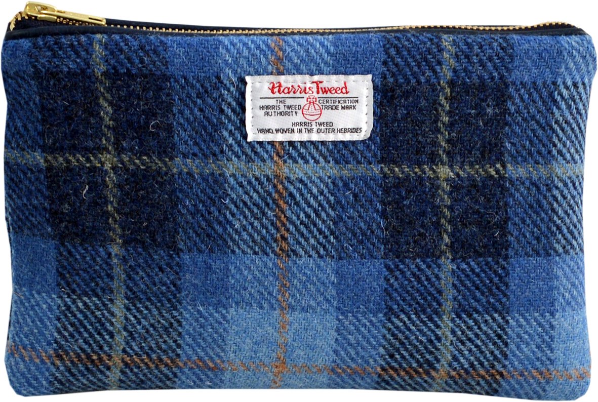 Vagabond Bags Harris Tweed Check Large Cosmetic Toiletry Bag, 24 cm, Mid Blue