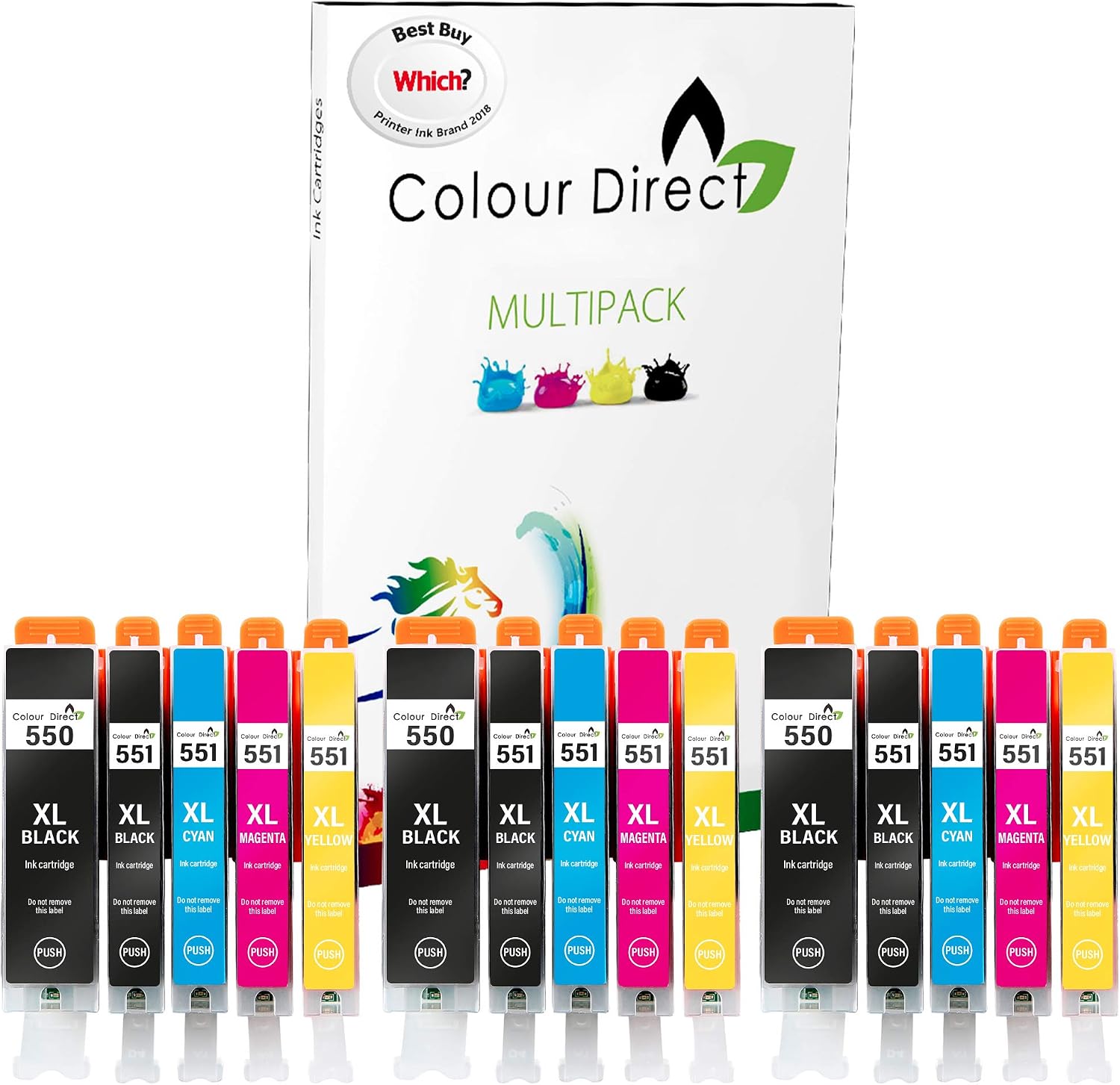 Colour Direct 550XL 551XL Compatible Ink Cartridges for Canon PGI-550 CLI-551 XL for Canon Pixma iP7250 MG5650 MX925 MG6450 iX6850 MG5550 MX920 MX725 iP8750 MG6350 MG5450 MG6650-15 Pack (3 Sets)