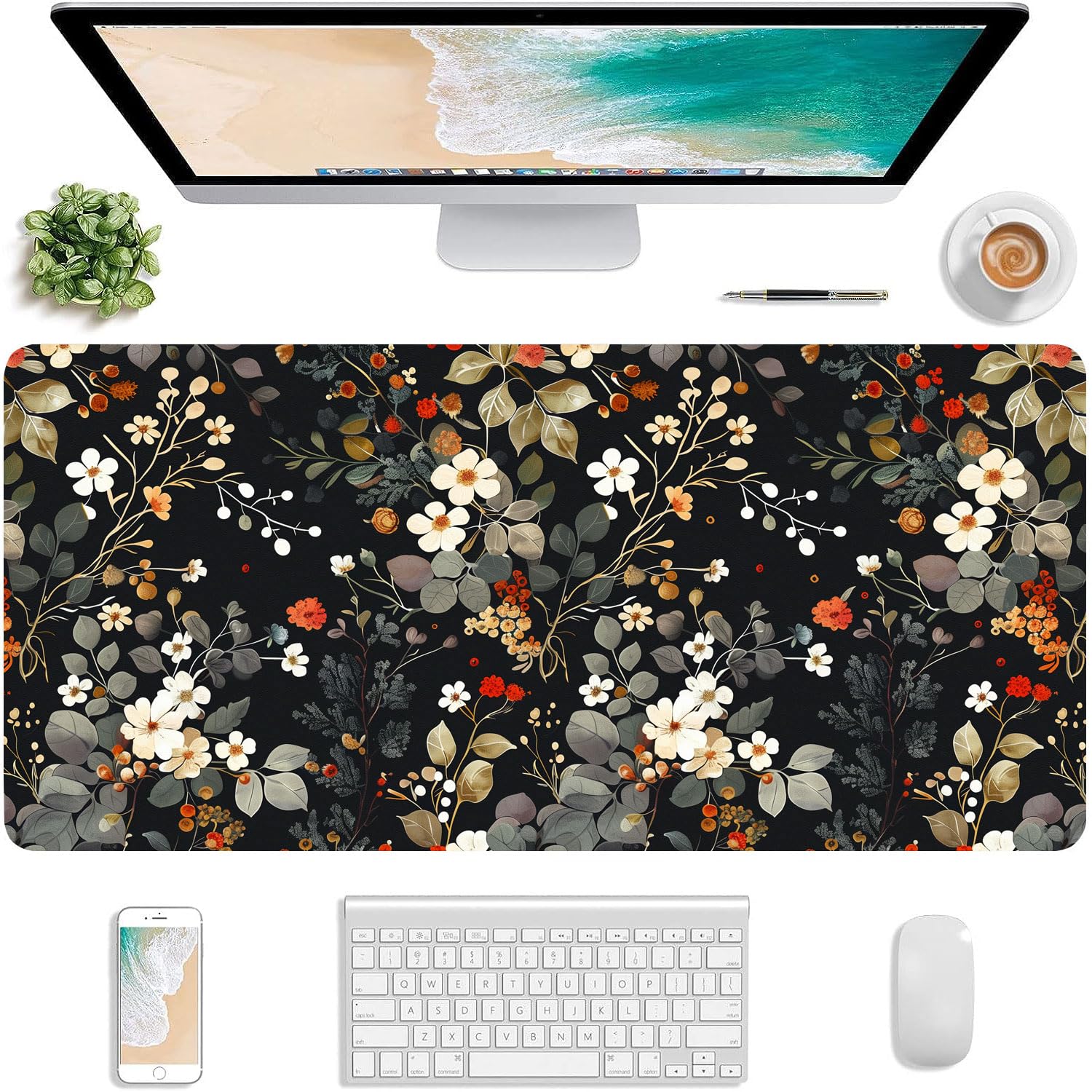 MAYCARI Cute Flower-C Desk Mat(31.5"x15.7") Large Extended Gaming Deskpad with Girly Design Keyboard Desk Mat Desk Pad with Soft Smooth Surface & Anti-Slip Base（80cm*40cm