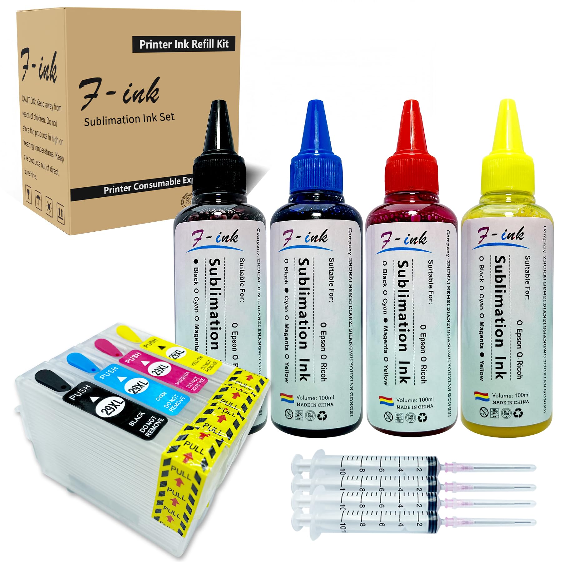 F-ink Sublimation Ink Kit 400 ml Compatible with Epson 29 or 29XL Ink Cartridges, Sublimation Ink Works on Cups/Polyester T-Shirts/Phone Cases etc.