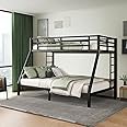 HKOLIE Full XL Over Queen Bunk Bed, Metal Bunk Bed Frame Heavy Duty Bunk Beds Loft Bed Frame with Ladder and Guardrail Metal Slats No Box Spring Required for Adults Teens, Full XL Over Queen Size