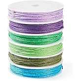 Beadthoven 6 Rolls 1mm Waxed Cotton Cord Mixed Color Waxed Beading String Bracelet Thread Bracelet Cords Rope for Jewelry Making Necklace Macrame DIY Crafts Purple Green Blue