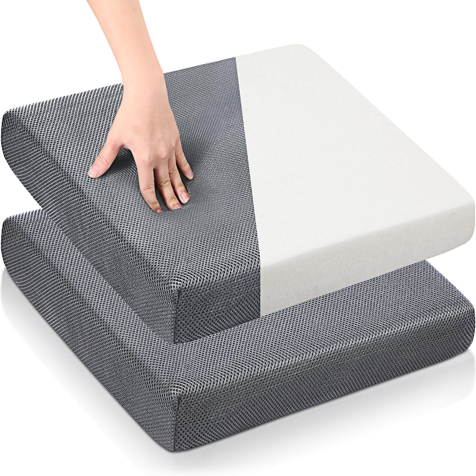 Photo 1 of 2 Pcs Large Memory Foam Seat Cushion 18 x 16 x 3 Inch Breathable Chair Pad Cushions Comfortable Wheelchair Chair Pillow with Washable Cover for Desk Car Office Back Pain Relief Coccyx Cushion (Gray)
