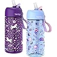 Bentgo Kids Water Bottle 2-Pack - Leak-Proof, Durable Tritan, BPA-Free 15 oz Cup for Kids/Toddlers 3+; Flip-Up Straw; Dishwasher Safe for School/Sports/Daycare/Camp (Unicorn/Lavender Galaxy)