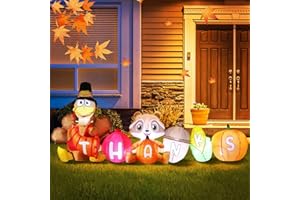 DomKom 8FT Thanksgiving Inflatables Decorations, Turkey and Vegetables Blow Up with LED Lights for Autumns Fall Happy Thanksgiving Festival Outside Indoor Outdoor Lawn Holiday Décor Harvest