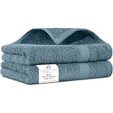 Villa Celestia Cotton Hand Towels Set of 2, 16 x 28, Oeko-TEX Certified, Quick Dry, Blue