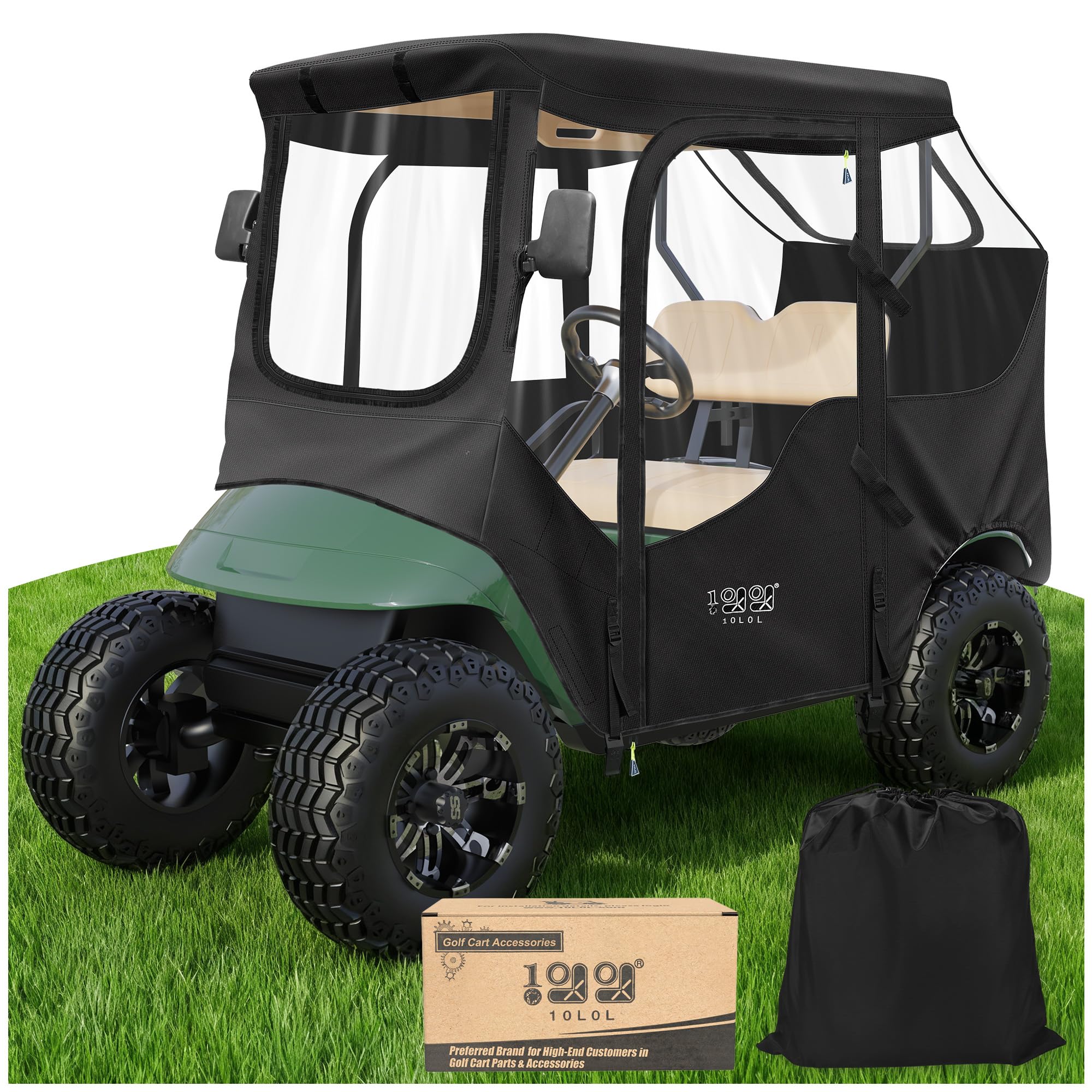 Photo 1 of 10L0L 2 Passenger Deluxe Golf Cart Driving Enclosure for EZGO TXT & RXV Model, 4-Sided Clear Window 600D Rain Cover All Weather Windproof Waterproof
