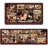 Riletese Farmhouse Kitchen Rugs Sets of 2, Farm Rooster Sunflower Kitchen Runner Rugs Non Skid, Washable Kitchen Mat for Sink Floor, Home Kitchen Decorations - 15.7 x 27.5 and 15.7 x47 Inch