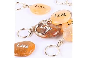ROCKIMPACT 50PCS Love Inspirational Stones Key Chains, Engraved Natural River Rock Love-Stone Key Rings, Healing Stone Keychain (50 Pieces, LOVE)