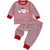 Kiluex Toddler Baby Boy Valentines Heart Embroidery Long Sleeve Waffle Knit Sweatshirt and Pants Set Striped Clothes