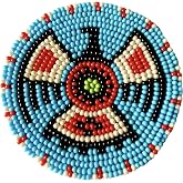 Seed Beads Beaded Rosette Medallion Patch Applique 2.5 inch Round (Blue Eagle)